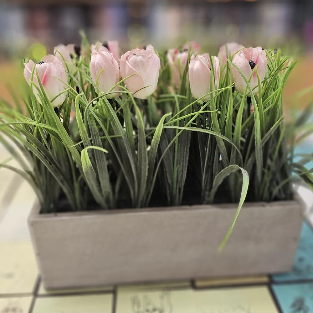 Artificial Pink Tulip Arrangement Spring Floral Centerpiece Farmhouse